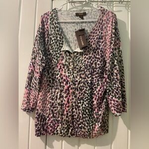 Victor Alfaro  button down bling leopard top X-large NWT